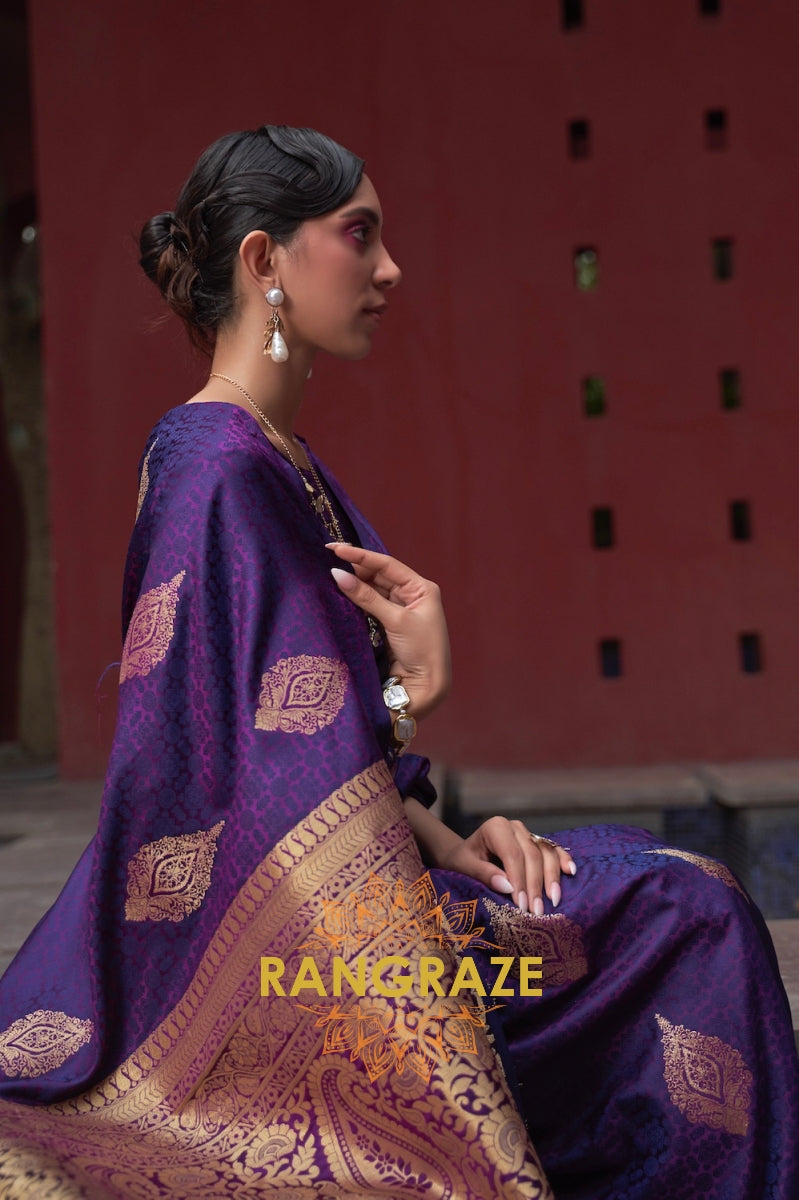 Purple Dior Banarasi Woven Satin Silk Saree