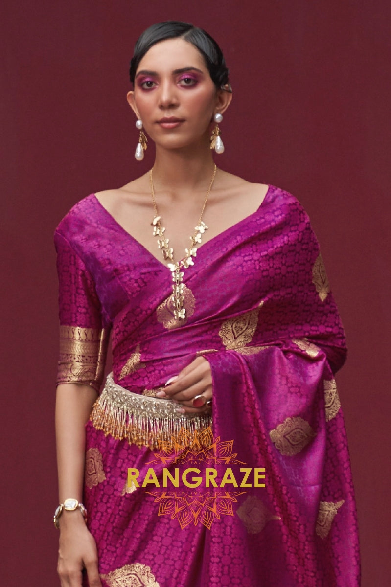 Salmon Pink Banarasi Woven Satin Silk Saree