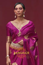 Salmon Pink Banarasi Woven Satin Silk Saree