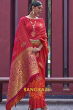 Apricot Orange Banarasi Woven Satin Silk Saree