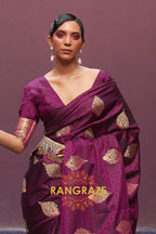 Dark Maroon Banarasi Woven Satin Silk Saree
