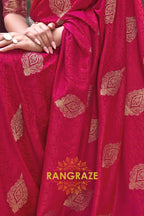 Magenta Red Banarasi Woven Satin Silk Saree