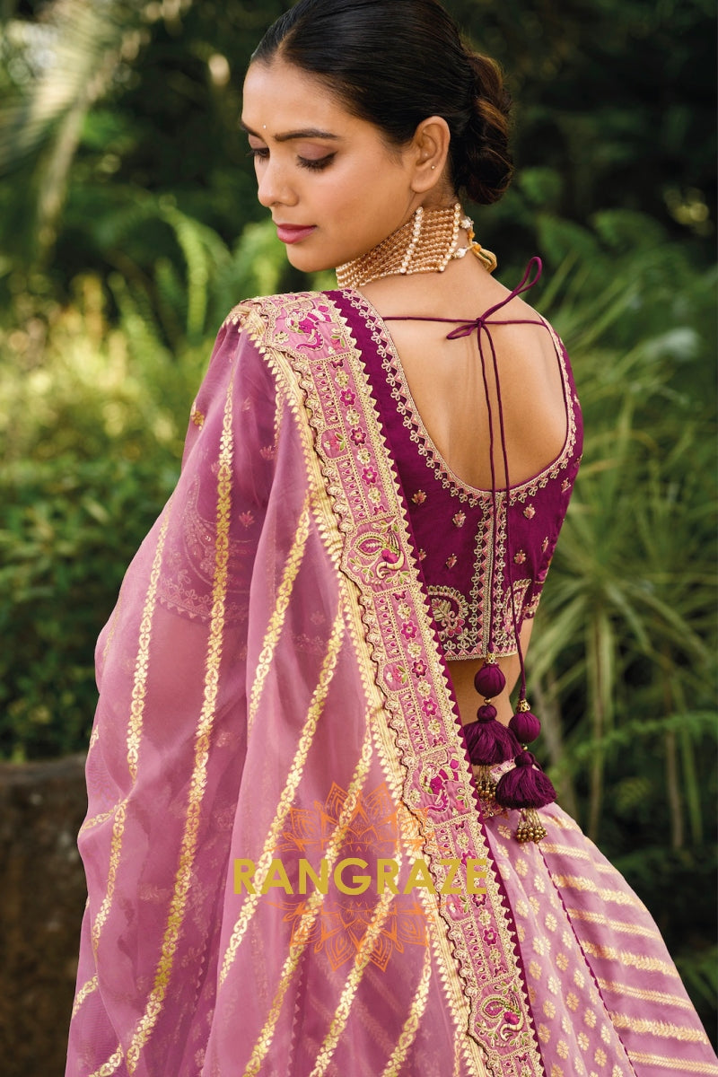 Ethereal Tissue Banarasi Silk Bridal Lehenga – Regal Lavender Dream