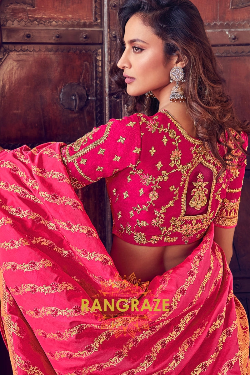 Regal French Rose Pink Banarasi Silk Lehenga – A Masterpiece of Timeless Craftsmanship