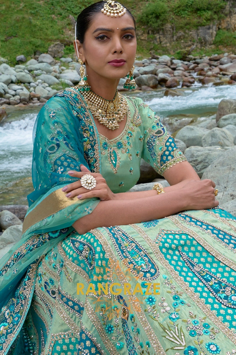 Mint Green and Teal Designer Lehenga – A Timeless Symphony of Elegance