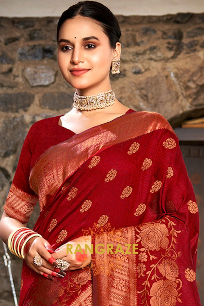 Classic Maroon Banarasi Silk Woven Rich Zari Work Saree