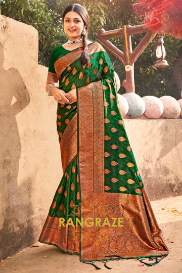 Green Fine Silk Banarasi Woven Zari Saree