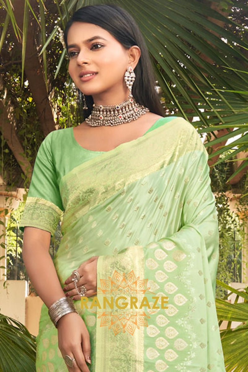 Fine Green Satin Silk Banarasi Saree