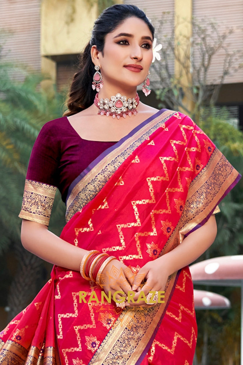 Celestial Magenta Rich Zari Work Woven Banarasi Silk Saree