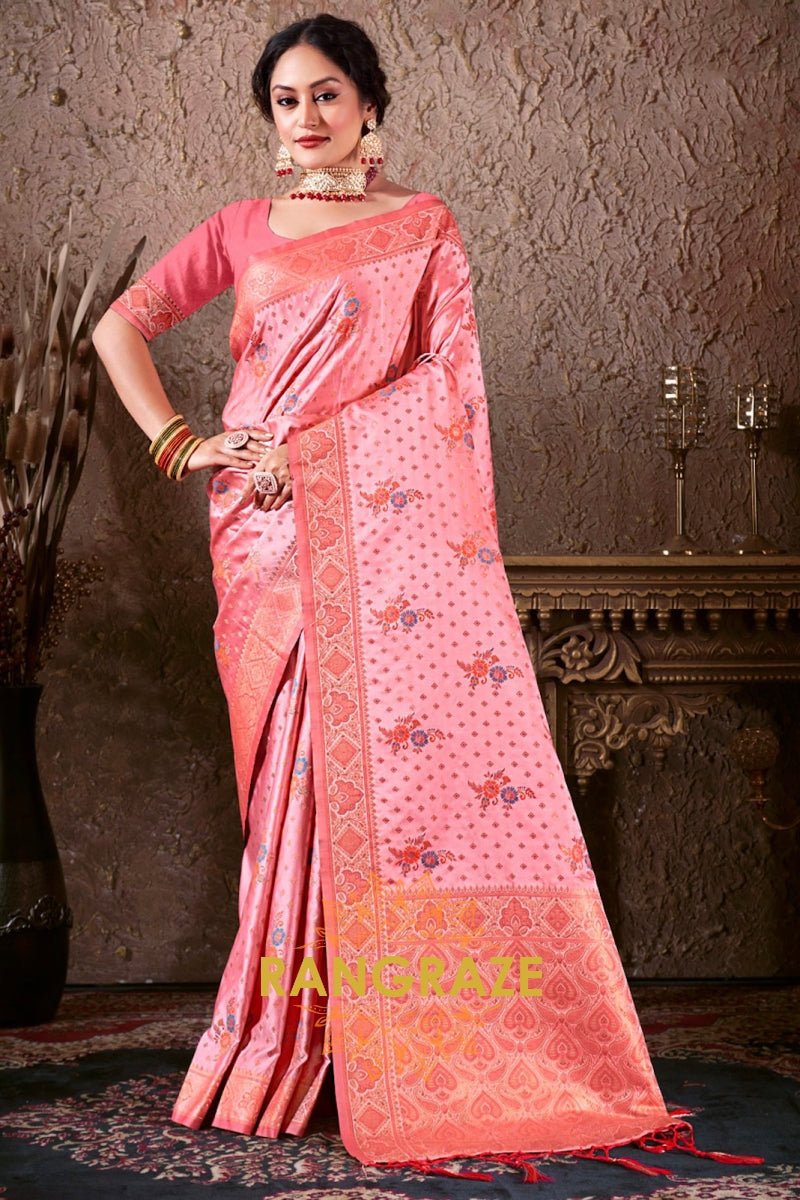 Pink Classic Fine Silk Banarasi Woven Zari Saree