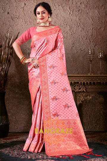 Pink Classic Fine Silk Banarasi Woven Zari Saree