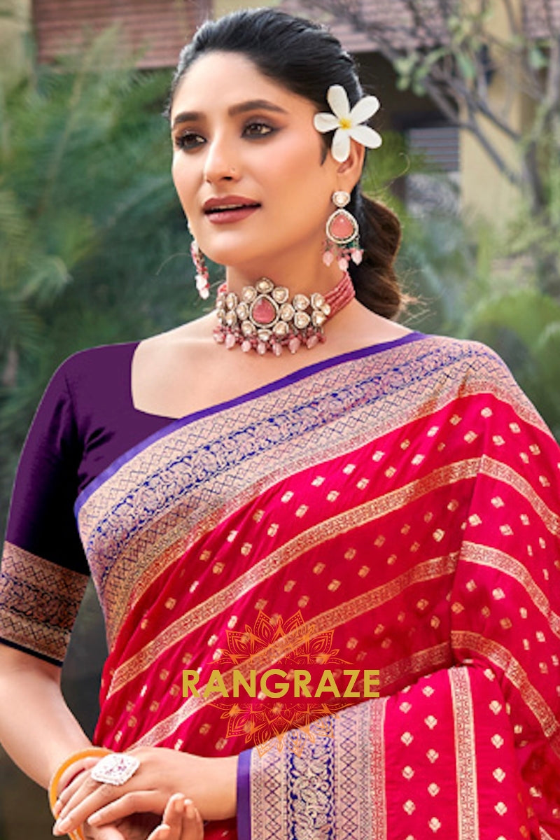 Majestic Magenta Pink Rich Zari Work Woven Banarasi Silk Saree