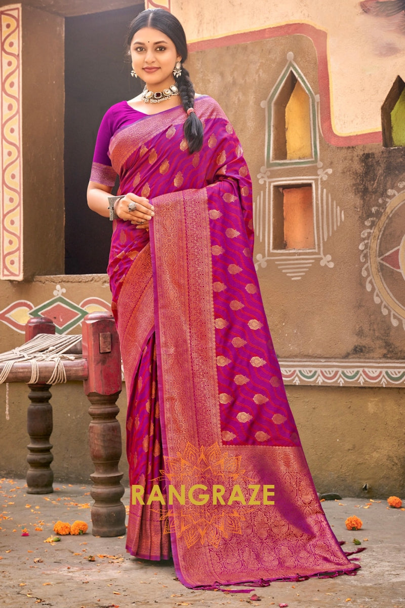 Purple Fine Silk Banarasi Woven Zari Saree