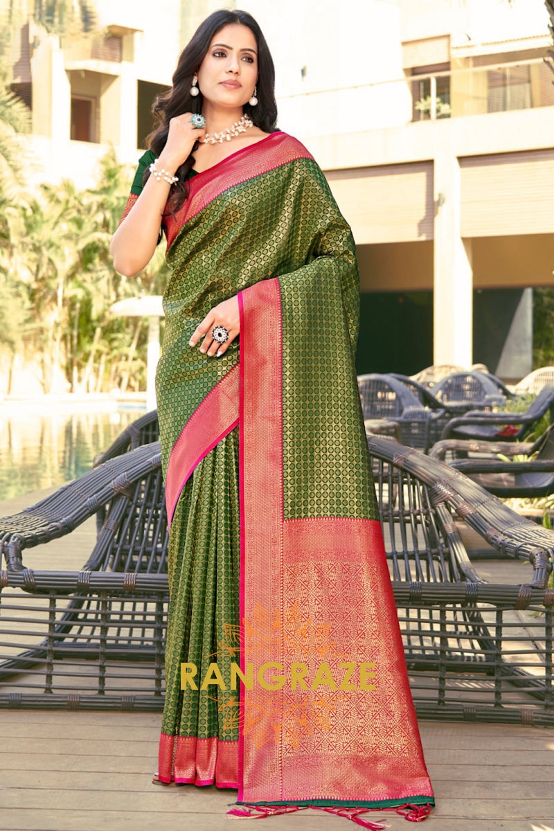 Teal Green Rich Contrast Pallu Kanjivaram Silk Saree