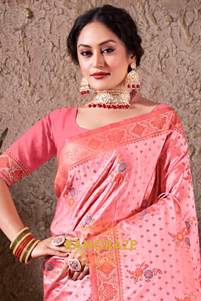 Pink Classic Fine Silk Banarasi Woven Zari Saree