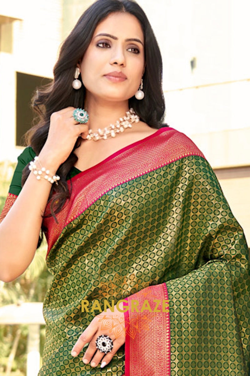 Teal Green Rich Contrast Pallu Kanjivaram Silk Saree