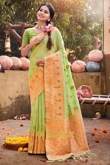 Classic Greenpure Cotton Banarasi Silk Saree