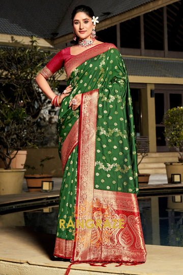Serene Green Rich Zari Work Woven Banarasi Silk Saree