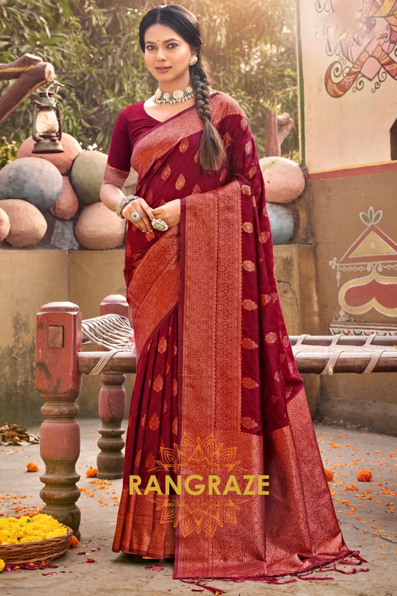 Maroon Fine Silk Banarasi Woven Zari Saree