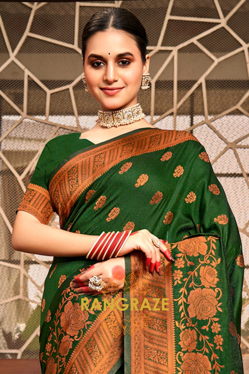 Classic Green Banarasi Silk Woven Rich Zari Work Saree