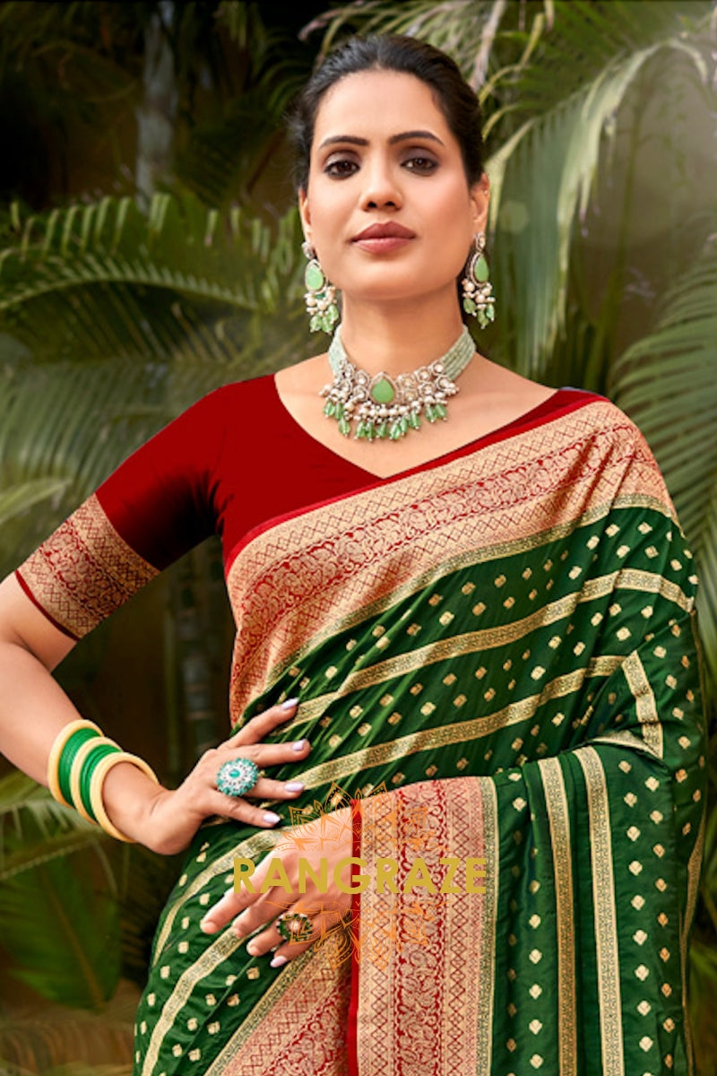 Majestic Green Rich Zari Work Woven Banarasi Silk Saree