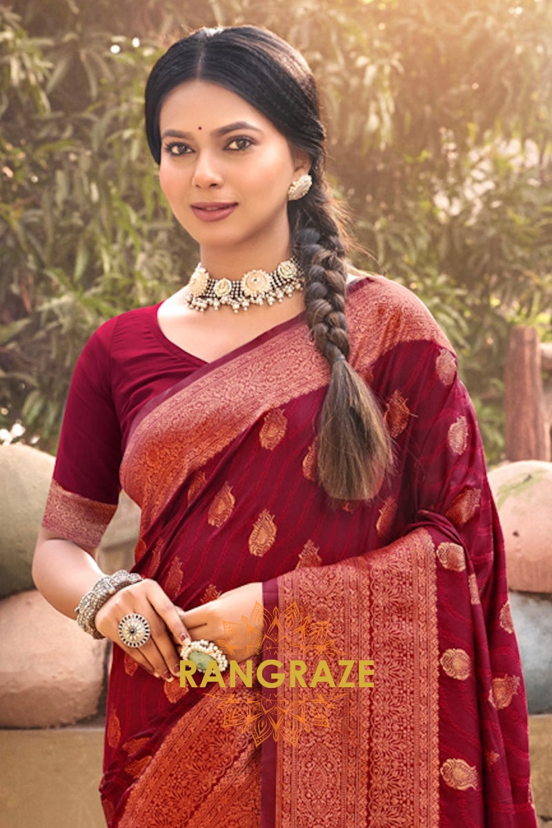 Maroon Fine Silk Banarasi Woven Zari Saree