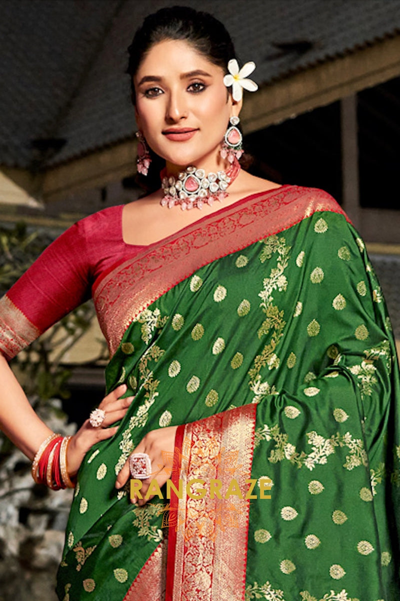 Serene Green Rich Zari Work Woven Banarasi Silk Saree