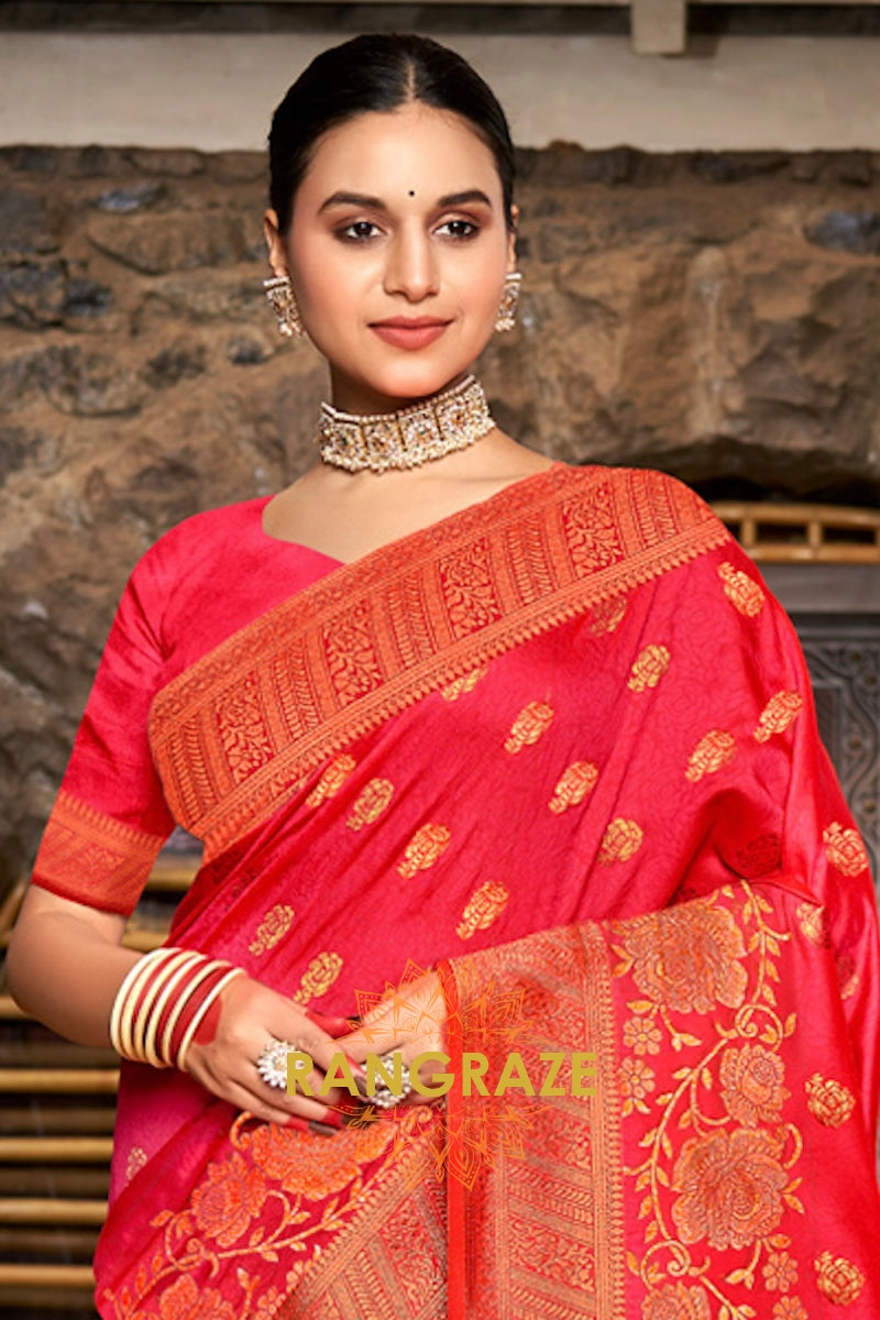 Classic Red Banarasi Silk Woven Rich Zari Work Saree