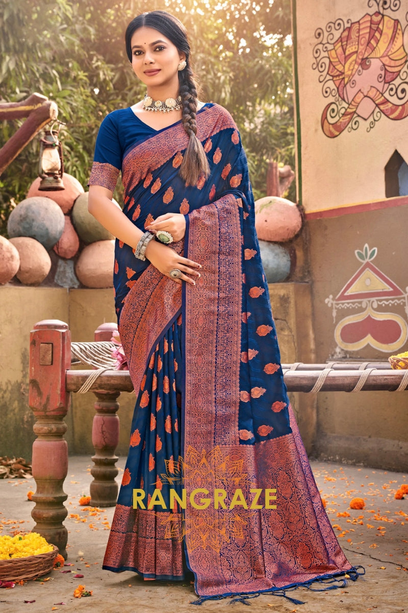 Blue Fine Silk Banarasi Woven Zari Saree