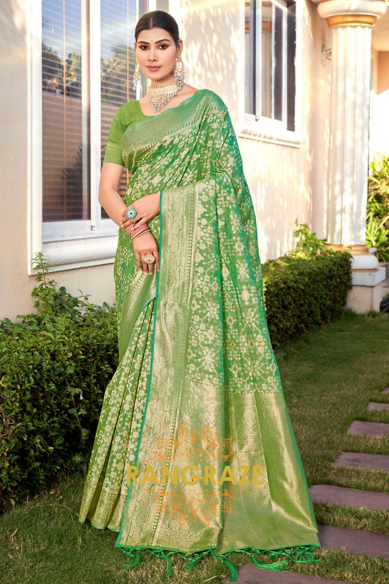 Antique Green Pure Cotton Banarasi Silk Saree