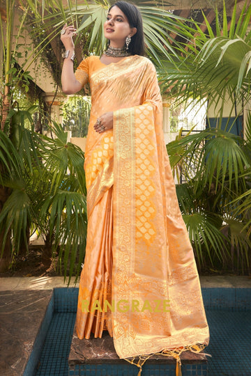 Fine Yellow Satin Silk Banarasi Saree