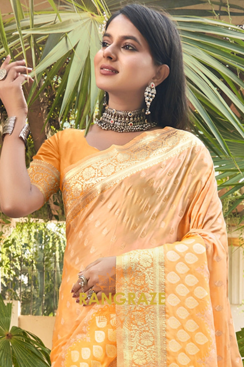 Fine Yellow Satin Silk Banarasi Saree