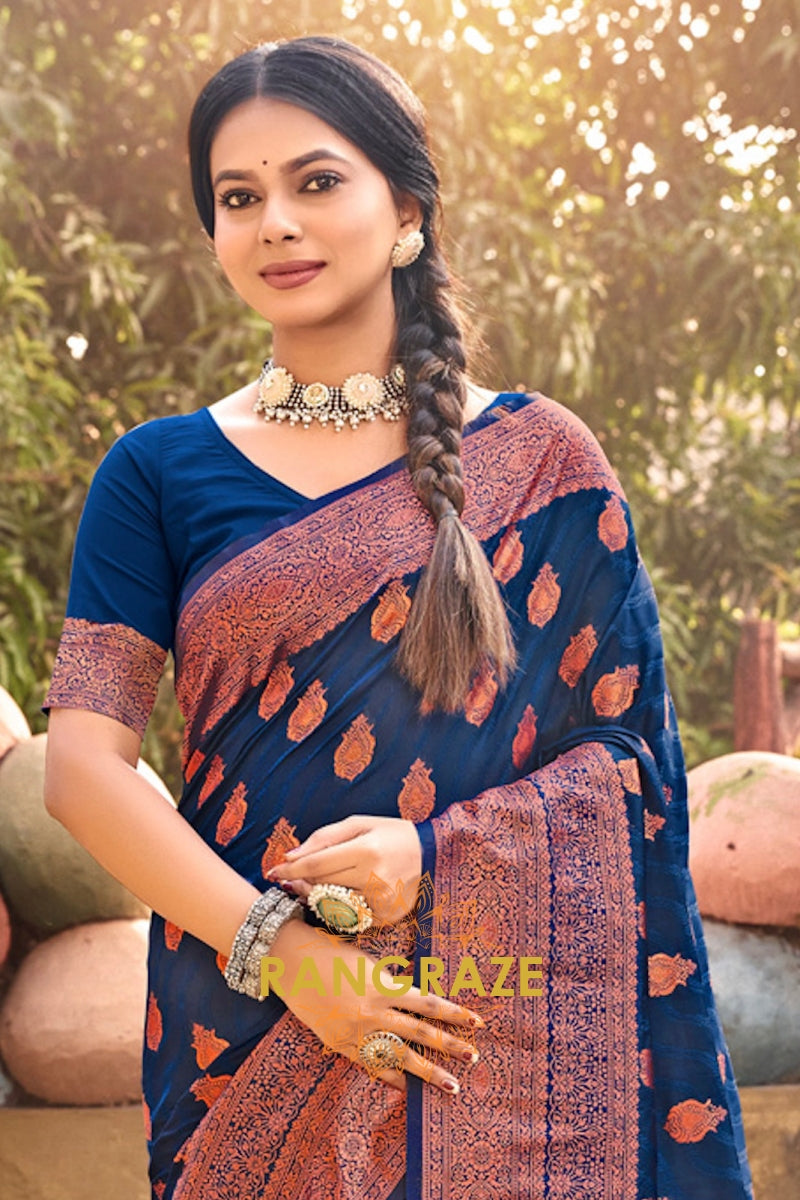 Blue Fine Silk Banarasi Woven Zari Saree