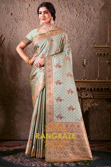 Grey Classic Fine Silk Banarasi Woven Zari Saree