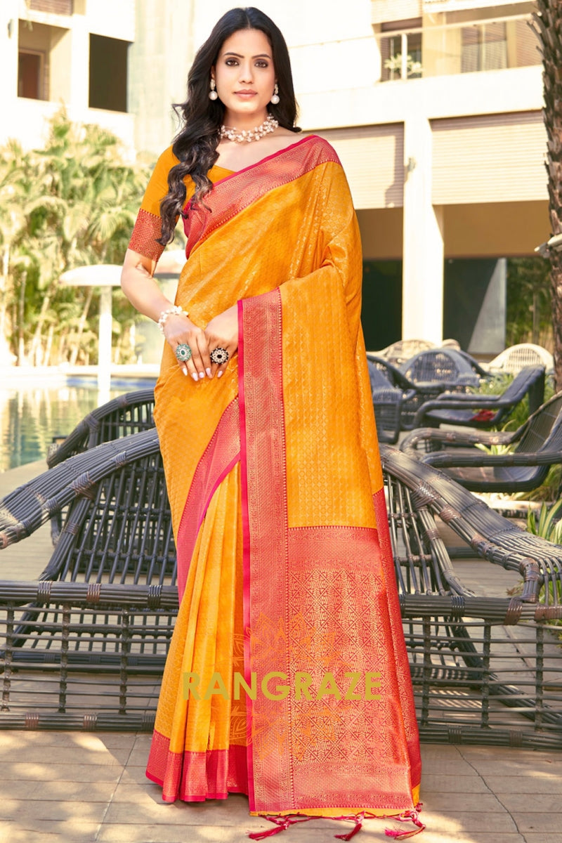 Yellow Rich Contrast Pallu Kanjivaram Silk Saree