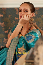 Cerulean Turquoise Woven Banarasi Silk Saree