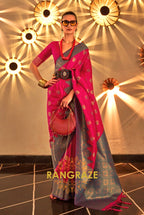 Magenta Pink Woven Banarasi Silk Saree