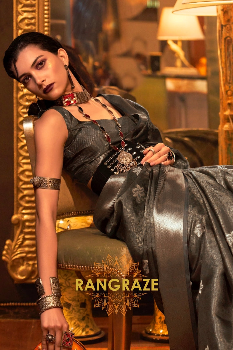 Brownish Green Dual Tone Banarasi Organza Silk Saree