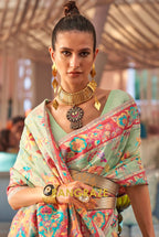 Classic Sea Green Woven Kashmiri Jamewar Cotton Silk Saree