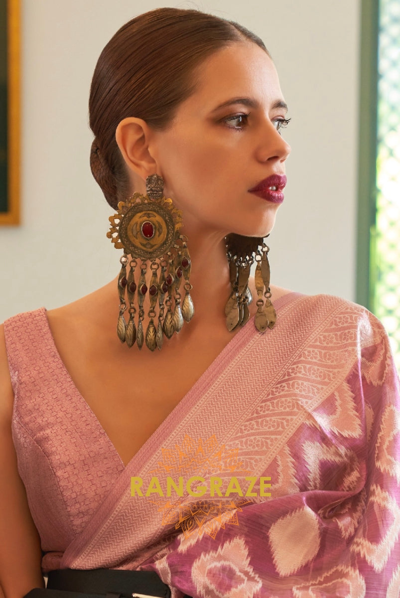 Antique Maroon Pink Woven Banarasi Tissue Silk Saree