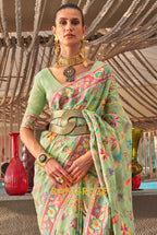 Classic Sea Green Woven Kashmiri Jamewar Cotton Silk Saree