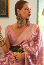 Antique Maroon Pink Woven Banarasi Tissue Silk Saree