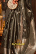 Brownish Green Dual Tone Banarasi Organza Silk Saree