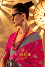 Magenta Pink Woven Banarasi Silk Saree