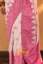 Pearl White Woven Banarasi Silk Saree