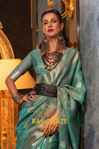 Heavenly Turquoise Dual Tone Banarasi Organza Silk Saree
