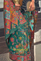 Classic Teal Green Woven Kashmiri Jamewar Cotton Silk Saree