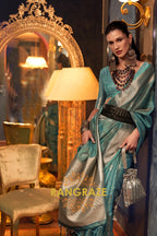 Heavenly Turquoise Dual Tone Banarasi Organza Silk Saree