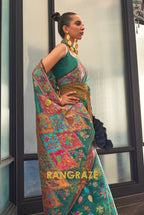 Classic Teal Green Woven Kashmiri Jamewar Cotton Silk Saree