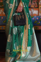 Hunter Green Woven Banarasi Organza Silk Saree
